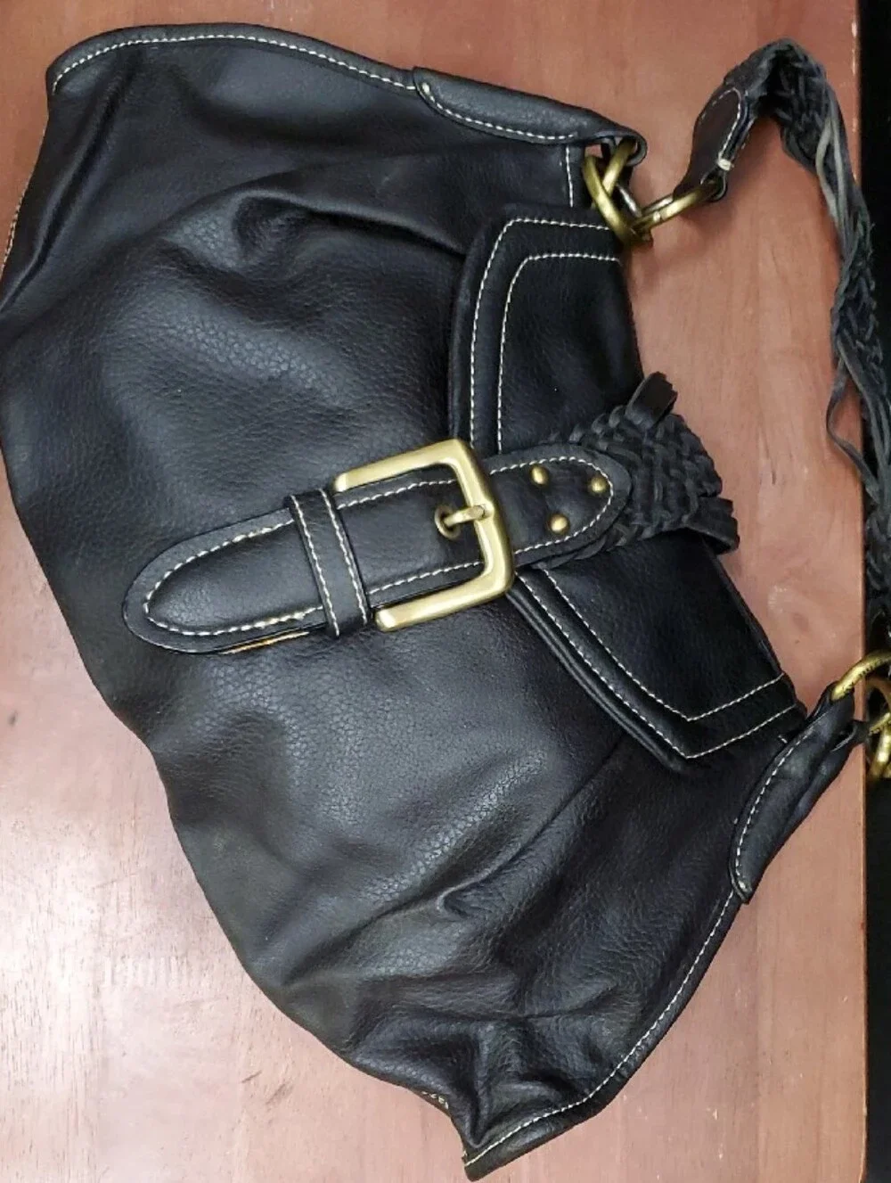 Vintage Tommy Hilfiger Black Leather Hobo Bag with Braided Strap